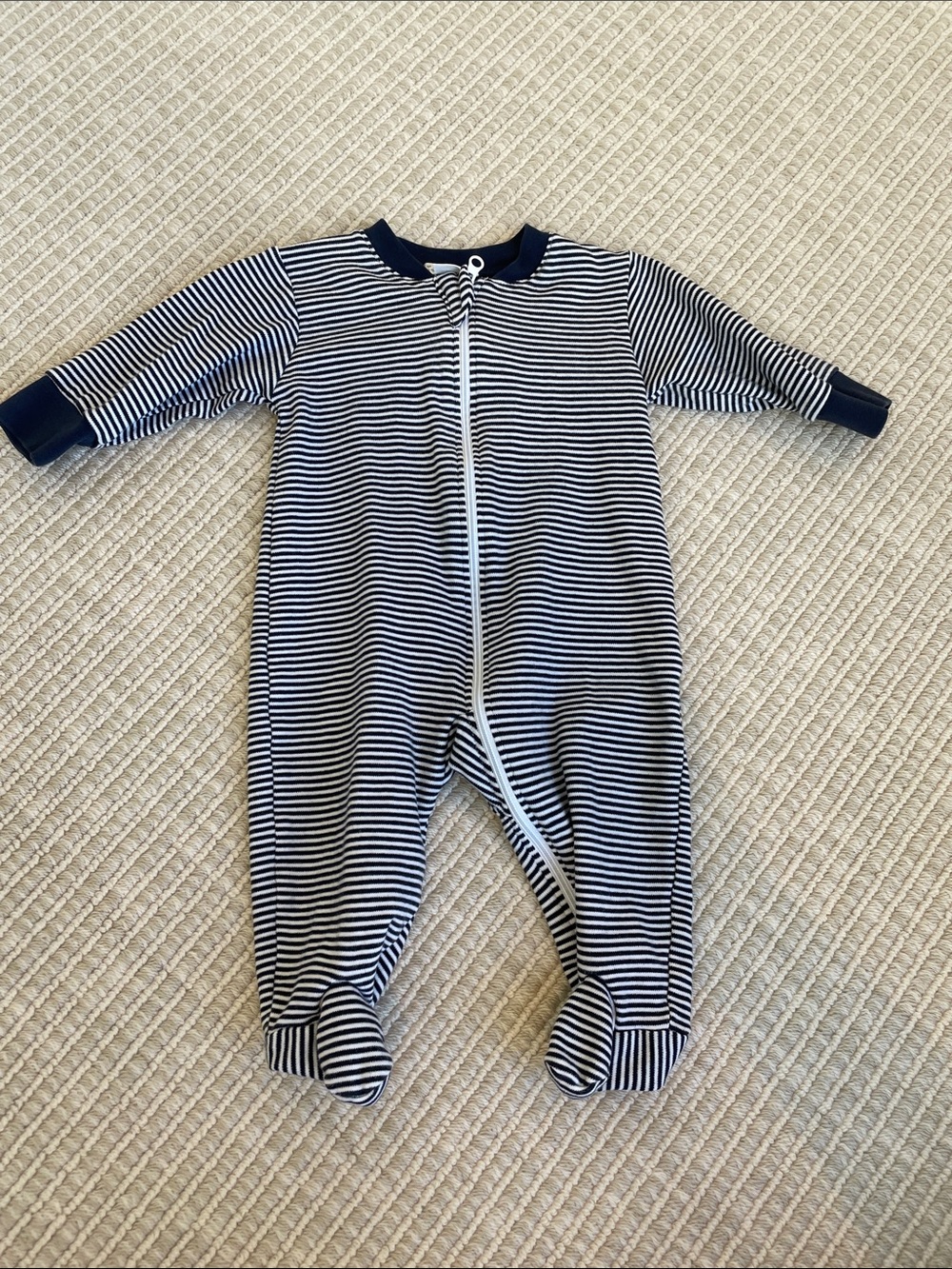 Kissy Kissy Navy and White Striped Footed One-Piece